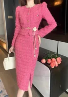 Two-Piece Set for Women Cropped Tweed Coat+Split Half Skirt Elegant Female Slim Fitting Suit Casual and Trendy Spring 1