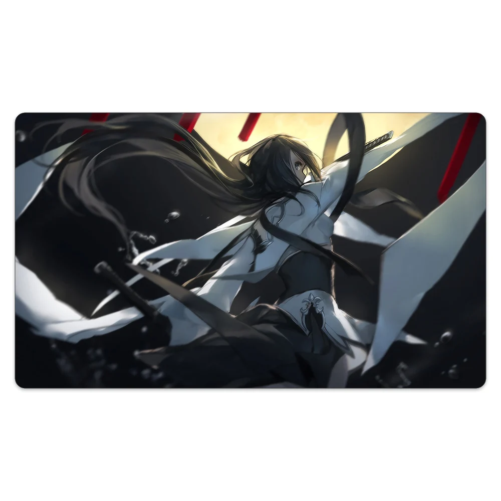 

Anime Dark Black Playmat Anti-Slip Noise Reduction Natural Rubber Compatible for Trading Card Game Mat + Drawstring Carrying Bag