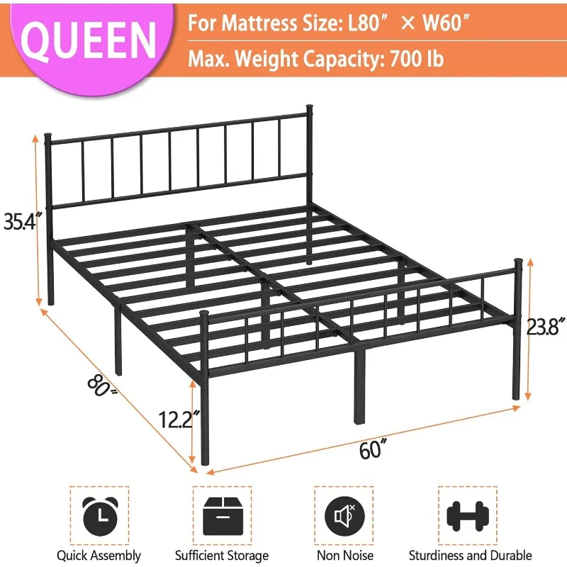 Frame-Classic Metal Platform Bed Frame, Mattress Foundation with Steel Slat Support, Under Bed Storage, No Box Spring Needed 2
