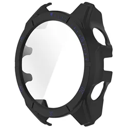 Dual - Function Tempered Glass Case with Full Coverage Screen Protector - Anti - Scratch Shield - Garmin Fenix8 51MM (Black Blue)
