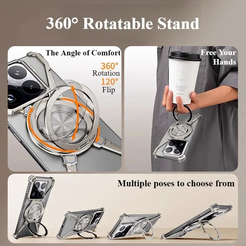 Eary for Xiaomi 15/15Pro Phone Case Magsafe With 360°Rotate Magnetic Stand Aluminum Alloy Frameless Shockproof Protective Cover