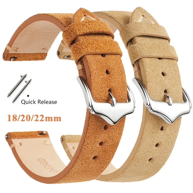 Cinturino Per Orologio In Pelle Scamosciata Vintage 18/20/22Mm Per Huawei Gt2/3 Per Cinturino Per Orologio Omega Bracciale A Sgancio Rapido Accessori 