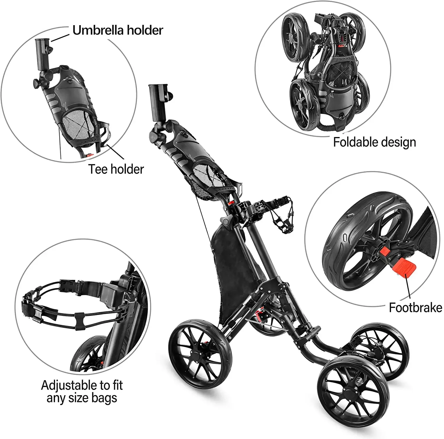 4-Wheel Golf Cart Golf Cart with Foot Brake and Umbrella Stand