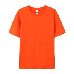 Unisex Solid Cotton Short Sleeve Fashion Tees - Customizable Candy Color Summer Tops - S (Orange)