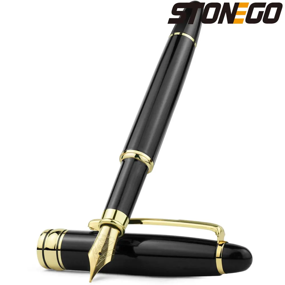 Fountain Pen Metal Black Converter Calligraphy Writing Drawing Journal Business Gift STONEGO