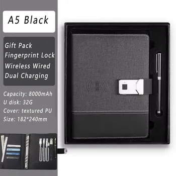 Bloc-notes Rechargeable avec déverrouillage par empreinte digitale + disque U, batterie externe sans fil, verrouillage par mot de passe électronique intelligent, coffret cadeau