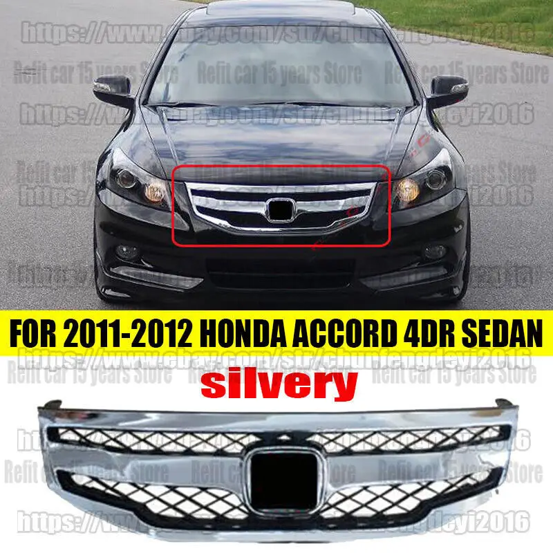 

For 2011-2012 Honda Accord 4DR silvery Style Honeycomb Bumper Chrome Mesh Grill Grille Trim car assecories