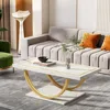 Coffee Table White Gold Engineered Wood Coffee Table with Faux Marble Veneer and Metal Frame Rectangle Coffee Table 6