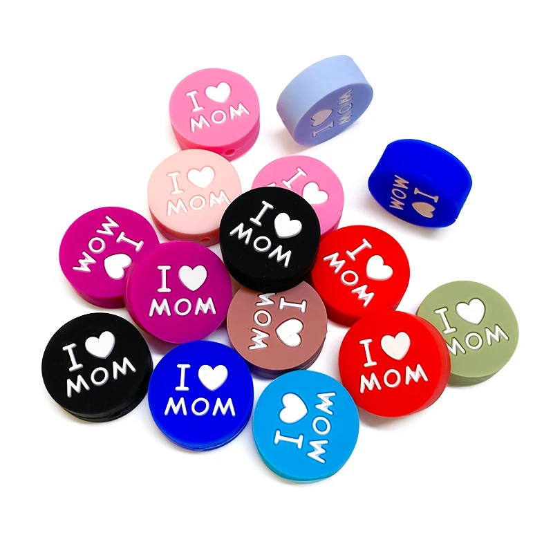10pcs Silicone Love MOM Beads Kids Teething Toddler Toys Food Grade Silicone Teethers DIY Pacifier Toy Accessories Teething Toys Teething Beads Baby Silicone Accessories