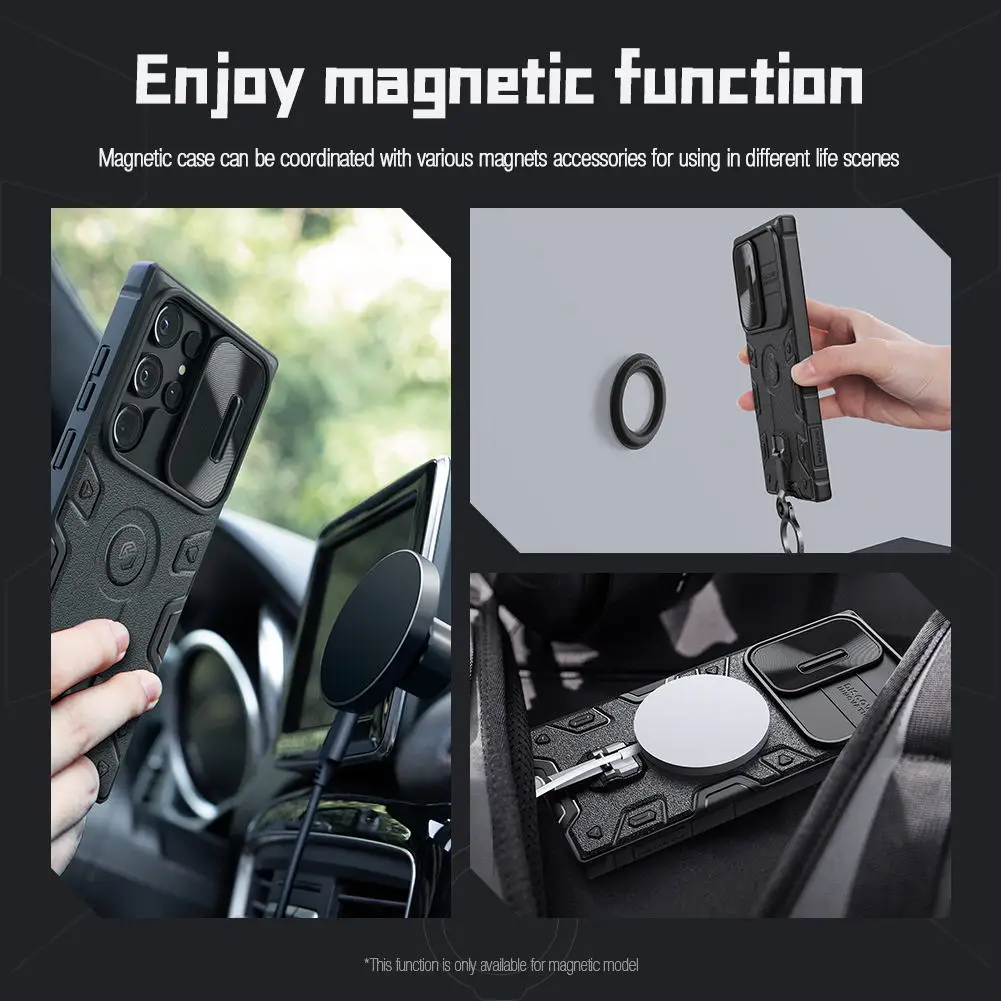 Magnetic Case For Samsung Galaxy S23Ultra NILLKIN CamShield Armor Pro Slide Camera Case With Ring Kickstand For Samsung S23Ultra