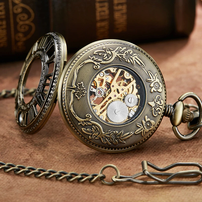 Mechanical Pocket Watch FOB Chain Locket Dial Hollow Steampunk Skeleton Men Women Mens Male Clock Watches 2023