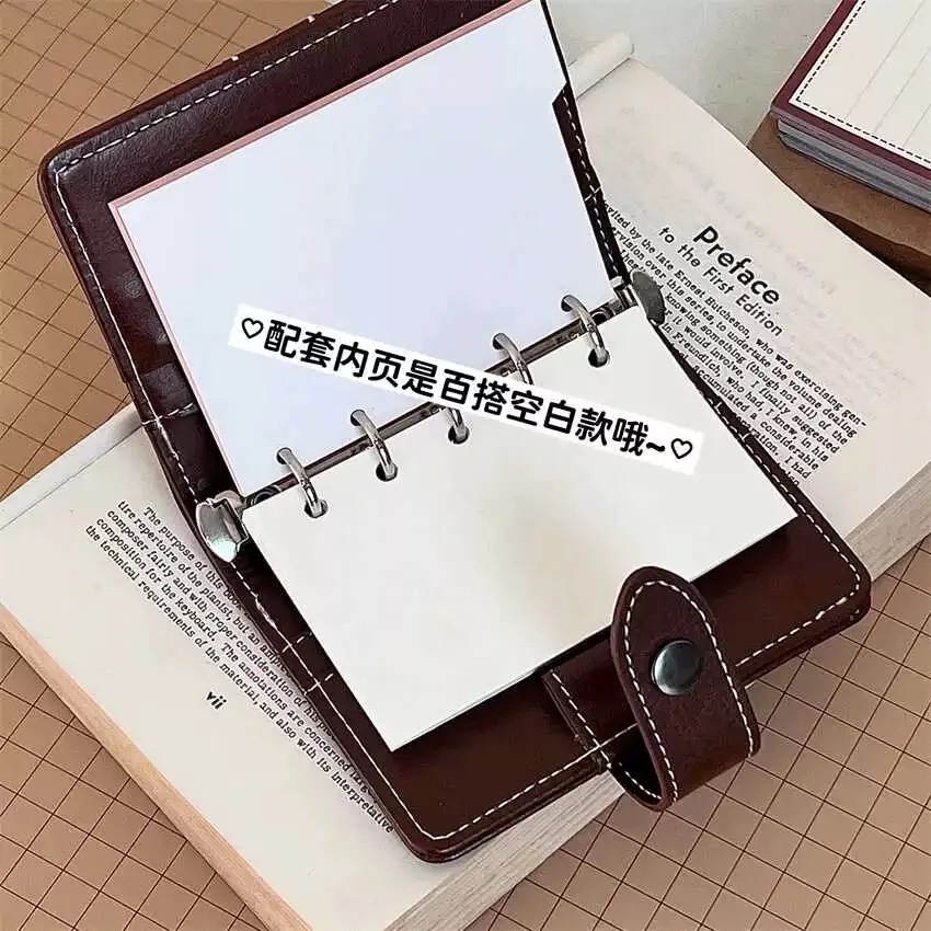 Brown Soft Pu Leather Small Notebook Student Binder M5 Notepad Girls Portable Card Holder Simple Niche Design small notebook