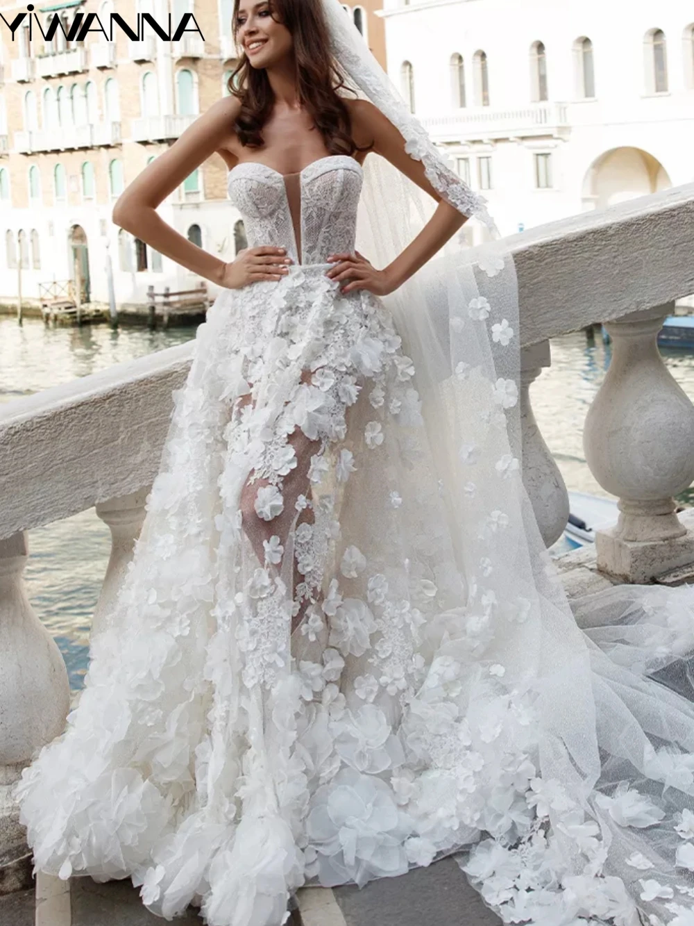 Romantic-Sweetheart-Neck-Wedding-Dress-Classic-Lace-Appliques-3D-Flower ...