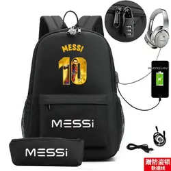 Messi 배낭 An-ti Lock USB 남녀공용, 10 대 노트북 학교 가방, 캐주얼 고등학교 학생 가방, 2 개