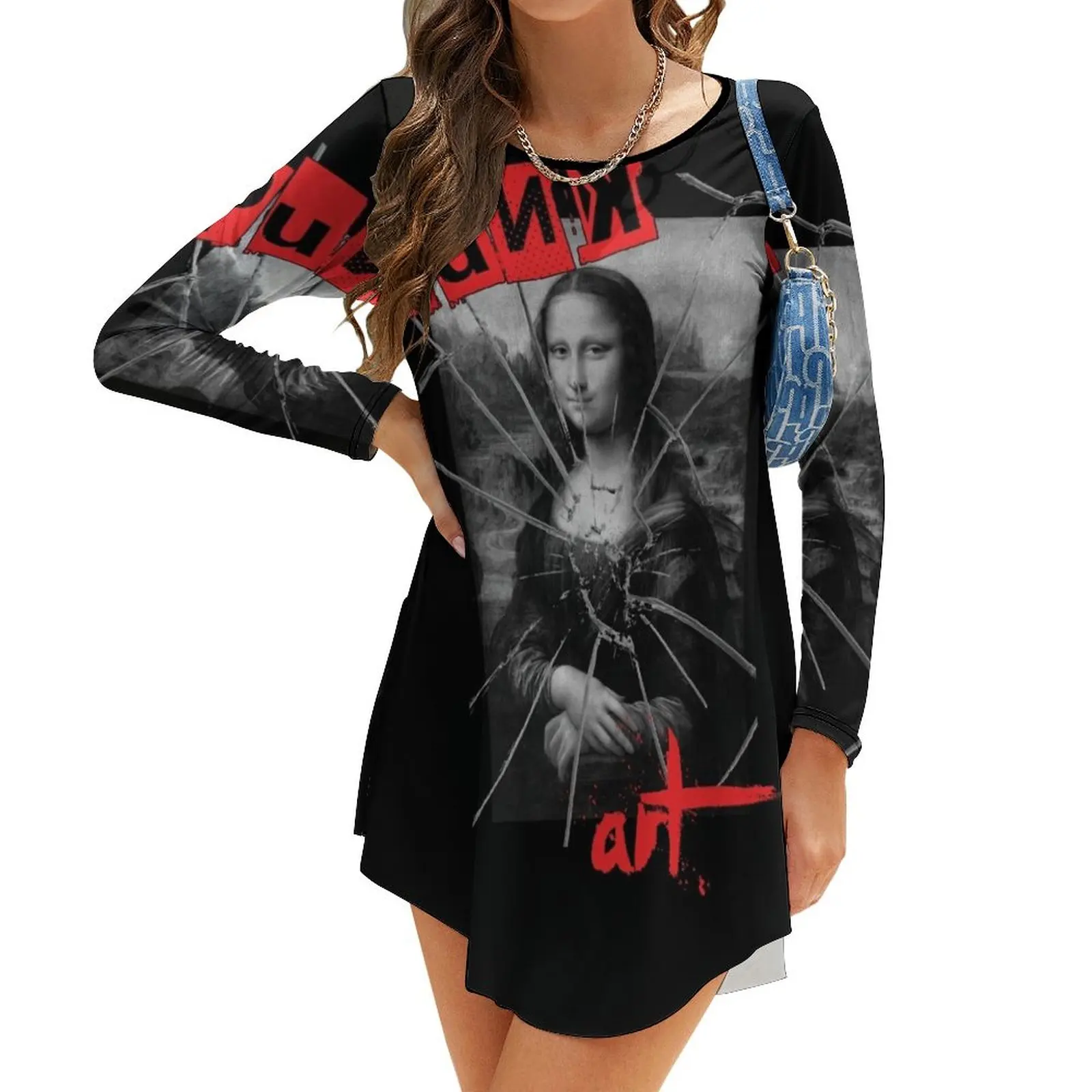 

Punk Art Mona Lisa Da Vinci Vandal Art Long-Sleeve Dress Female dress elegant chic wedding evening dresses dress dresses