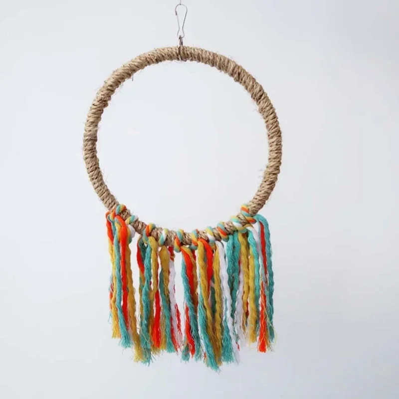 Pet Bird Parrot Toy Cotton Rope Circle Toys Chewing Bite Parrot Perch Hanging Cage Swing Rope Ring Stand Climb Toy Bird Supplies 2