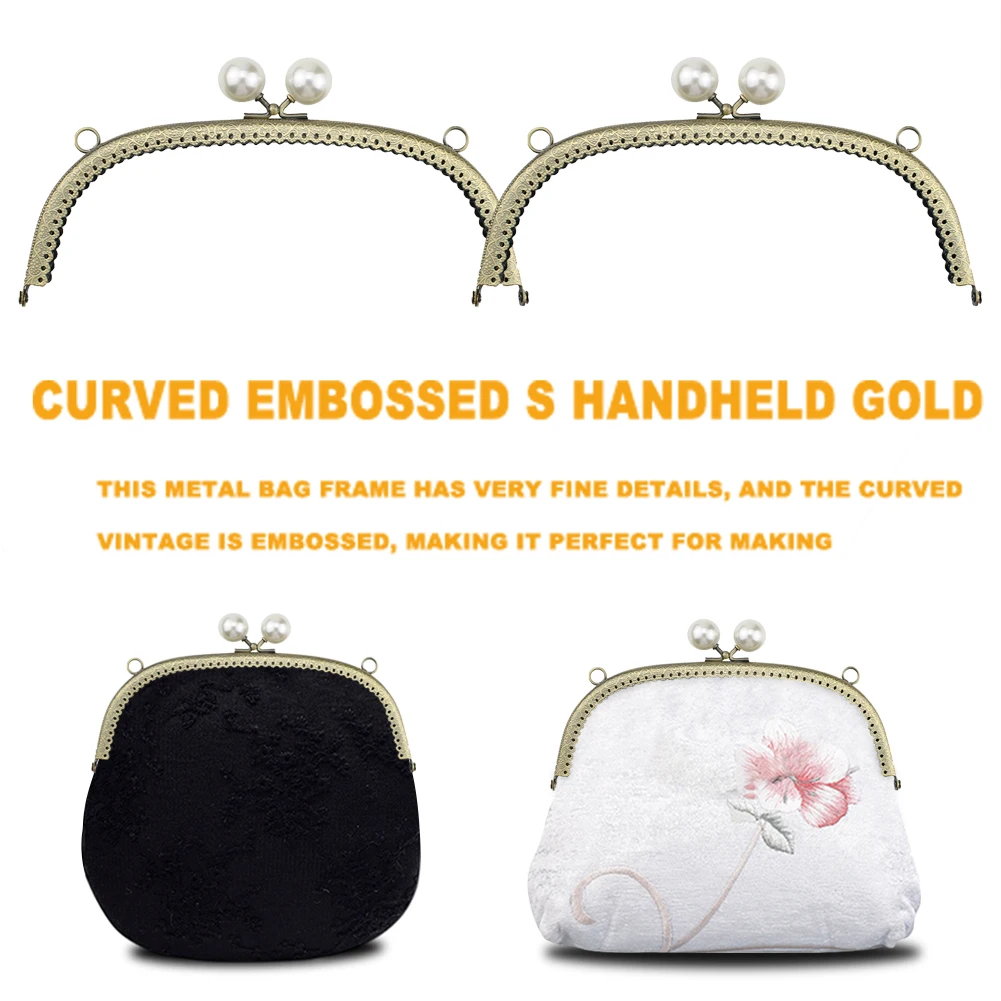 Metal Clutch Kiss Clasp Lock Lightweight with Pearl Coin Purse Accessories DIY Craft Frame