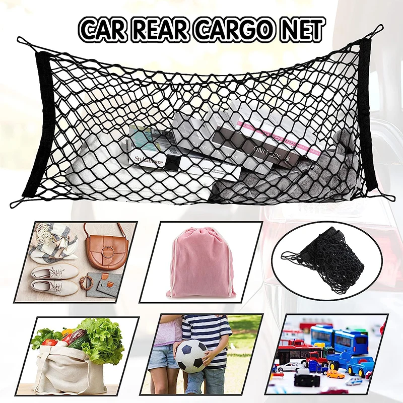 Auto Cargo Net and 3 Pocket Truck Bed Cargo Net Organizer Car Interior Accessories Storage Mesh Net   Trunk Bag Grocery Storage