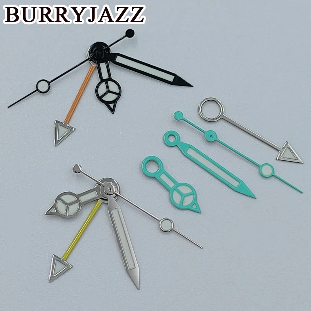 BURRYJAZZ NH34 GMT Watch Hands Silver Blue Red Purple Green Black Rose Gold Hands Green Luminous watch accessories