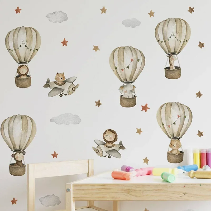 Nordic Cartoon Animals Elephant Giraffe Hot Air Balloon wall stickers luminous wall stickers vinyl decal stickers children room decoration for Kids Boys Girls Baby Room Decoration Children Wallpaper