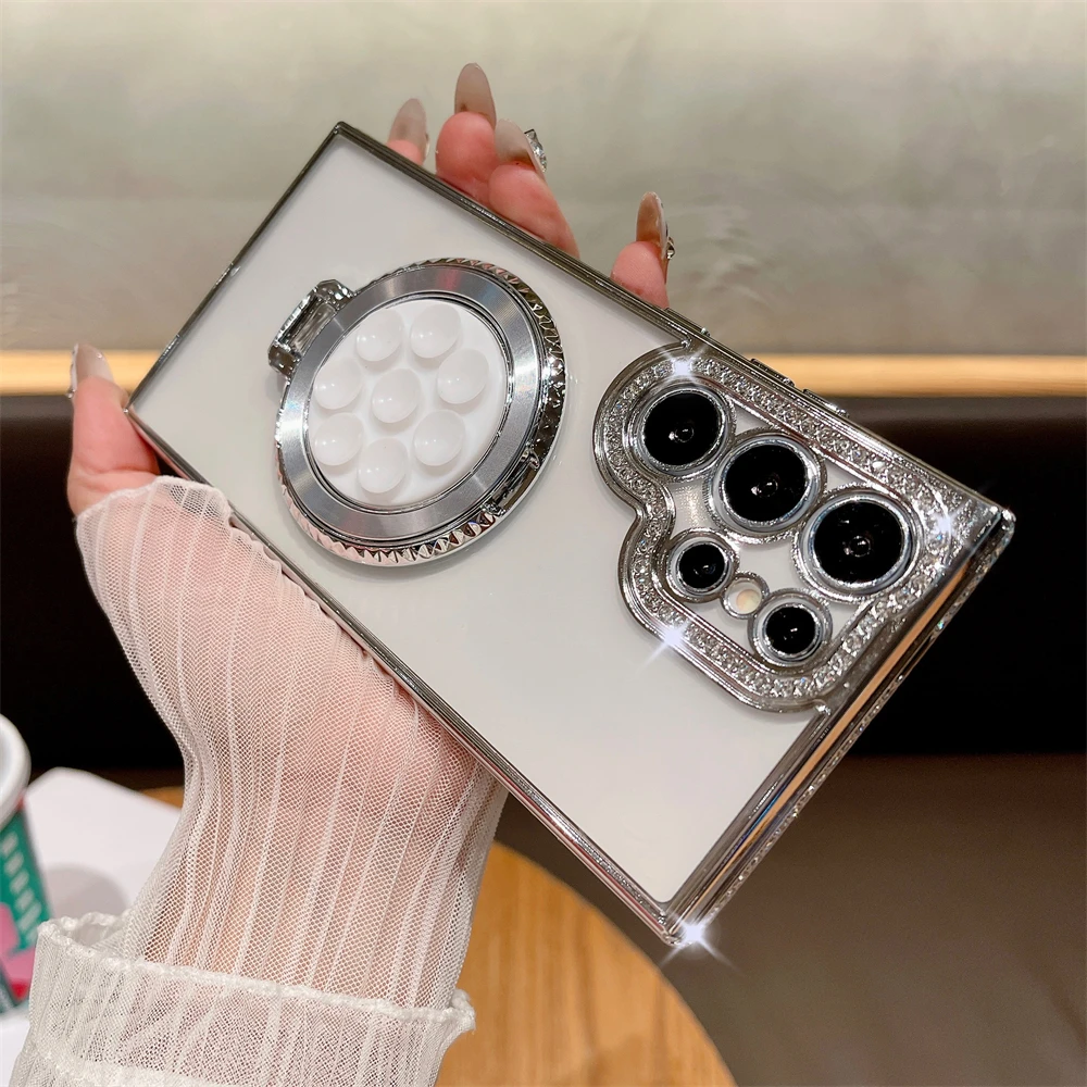 Powłoka magnetyczna Stojak Przezroczysty Etui Do Samsung Galaxy S24 S25 Ultra S23 S22 Plus S24 FE A15 A25 A16 A06 Przyssawka Uchwyt Pokrywa_voghion.com