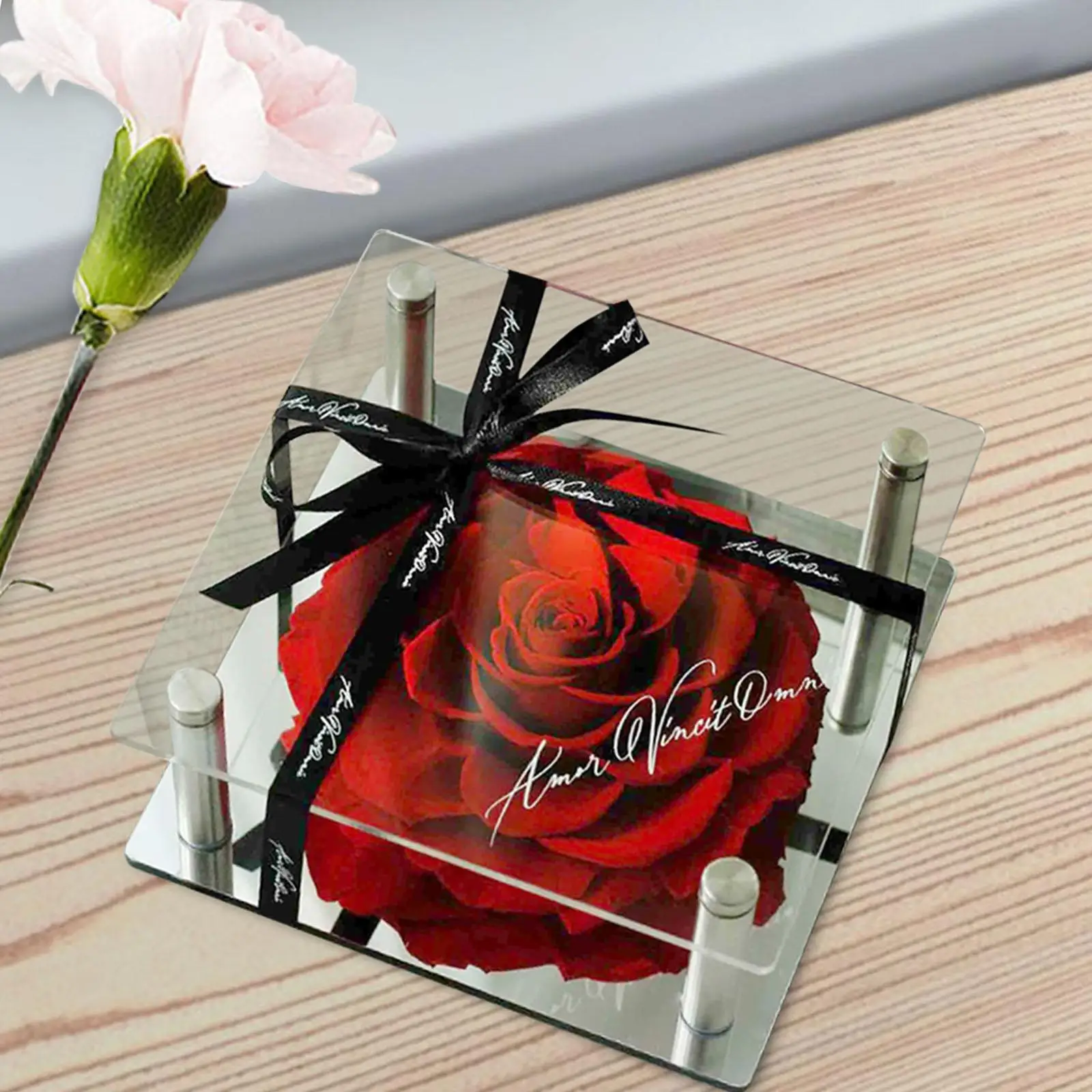 Rose Flower Gifts Tabletop Display Red Petal Preserved Flower for Her Mother`s Day Gift Christmas Valentine`s Day Bridal Shower