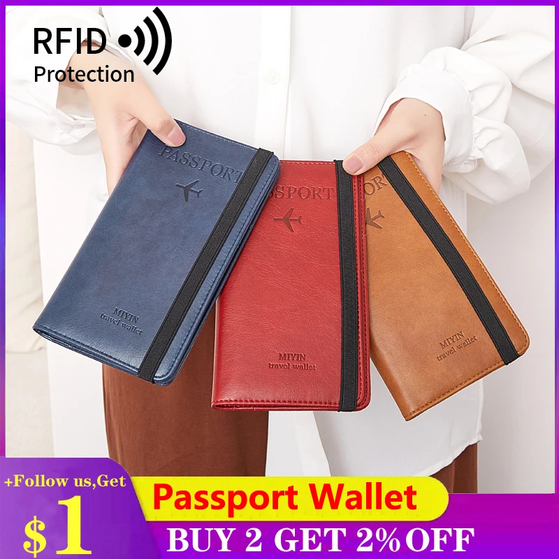 RFID Blocking Leather Card Wallet, 2023 New Travel Multifunctional Passport  Case Wallet- Multiple Card Slots Leather Holder Wallet for Men/Women (Red)