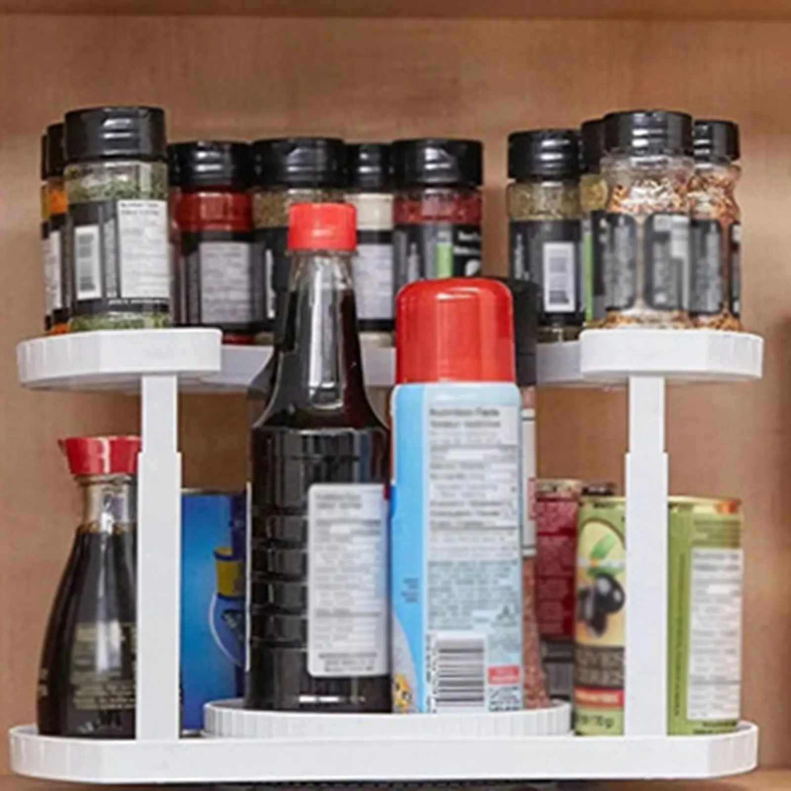 360 Degree Rotating Spice Rack Turntable 2 Tiers For Kitchen Cupboard Makeup Vanity