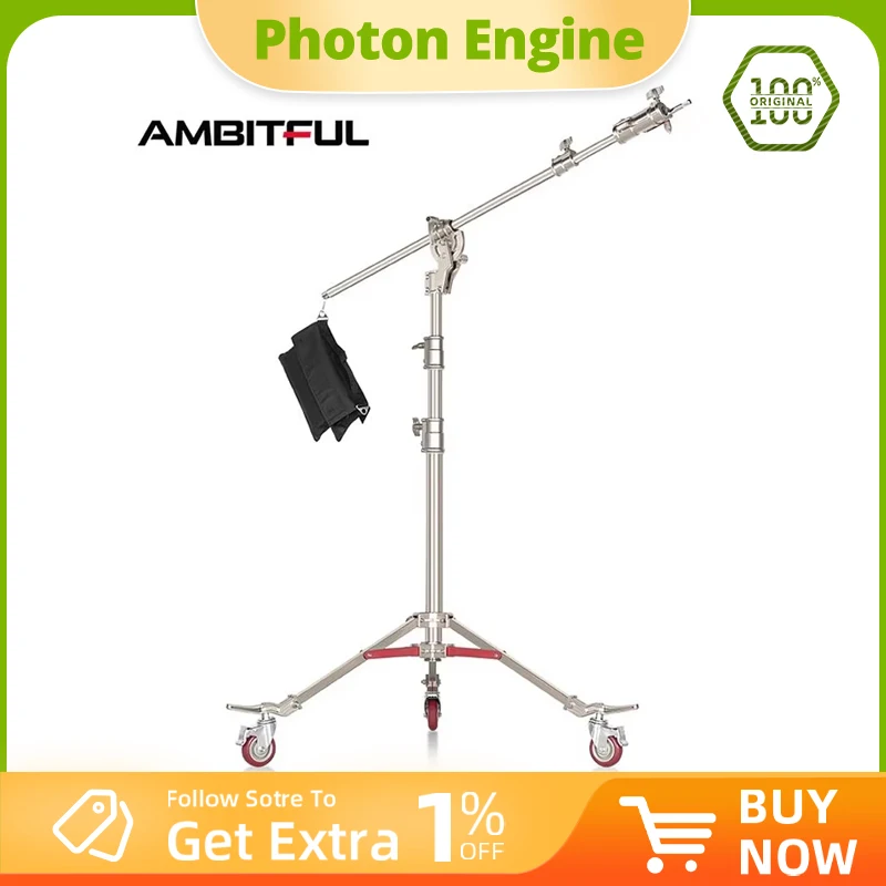 Remotely Adjustable Lights Heavy Duty Stainless Steel 210CM Light Stand + Boom Arm C Stand + Wheel Load Bearing 10KG for Flash