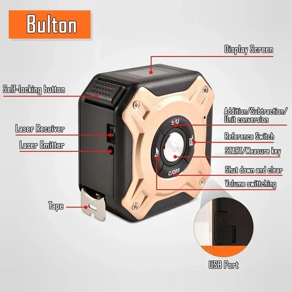 3 In 1 Laser Rangefinder 40 M 60 M Distance Measurement With Backlit Display Rangefinder Scale Area Distance Rechargeable