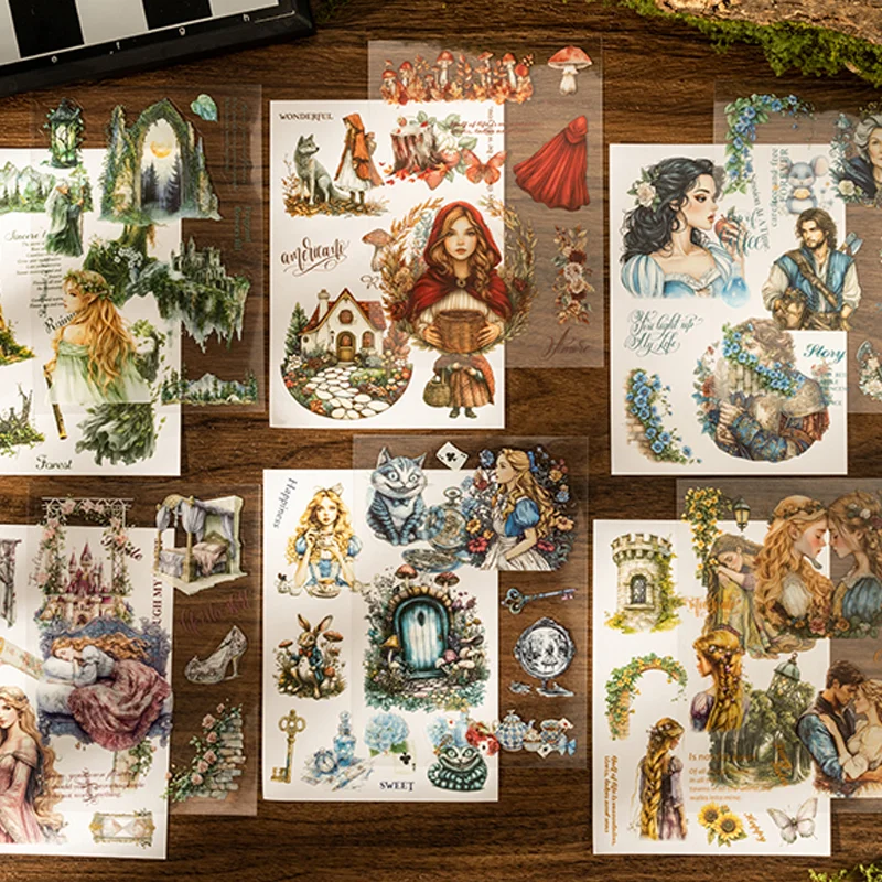 18pcs Fairy Tale Sequel Series Fairy Tale Theme Dual Material Die Cut Sticker Book Handbook Collage DIY Scrapbook Envelope Card