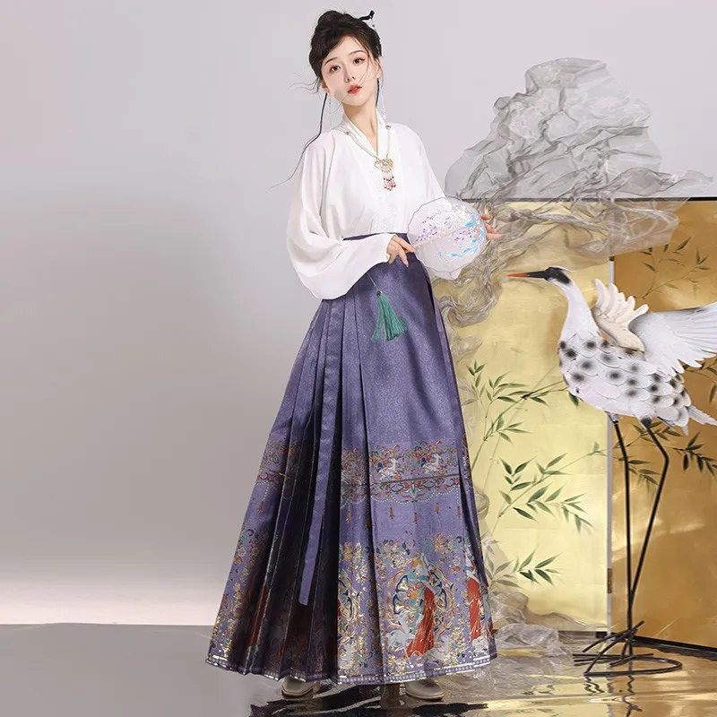 

Elegant Hanfu Skirt Chinese Style Costume Mamianqun Ming Horse Face Dress Improved Ming Dynasty Ancient Traditional Daily Wear