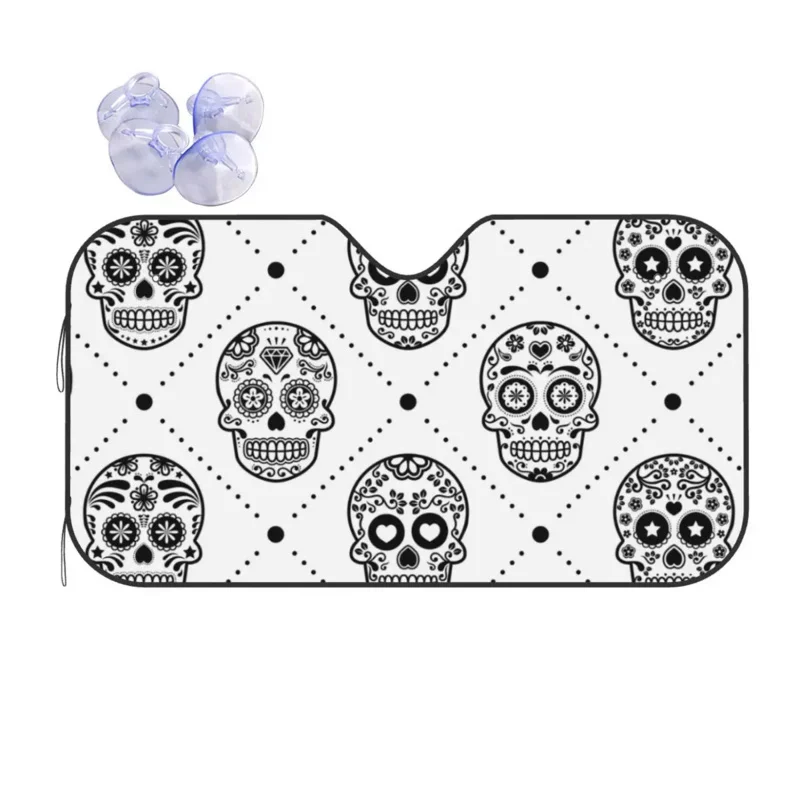 

Sugar Skull Day Of The Dead Foldable Windshield 70x130cm Halloween Mexican Aluminium Foil Sunshade Visor UV Protector