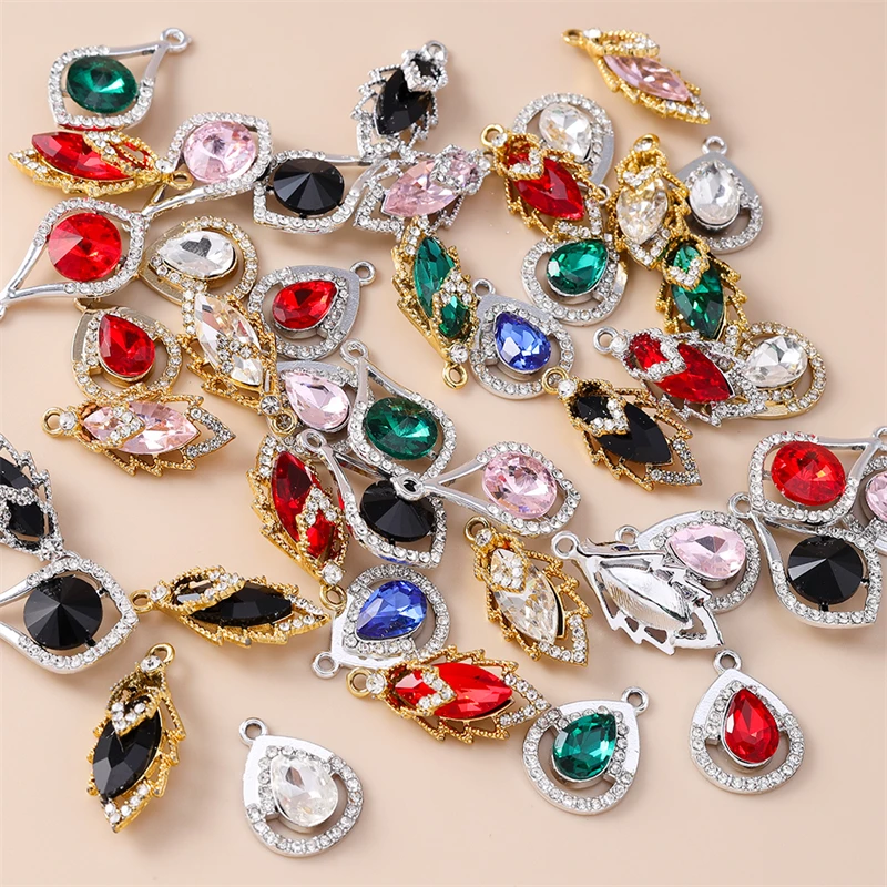 20pcs 귀여운 다채로운 크리스탈 워터 드롭 트리 리프 매력 펜던트 쥬얼리 만들기 드롭 귀걸이 목걸이 DIY 공예 용품