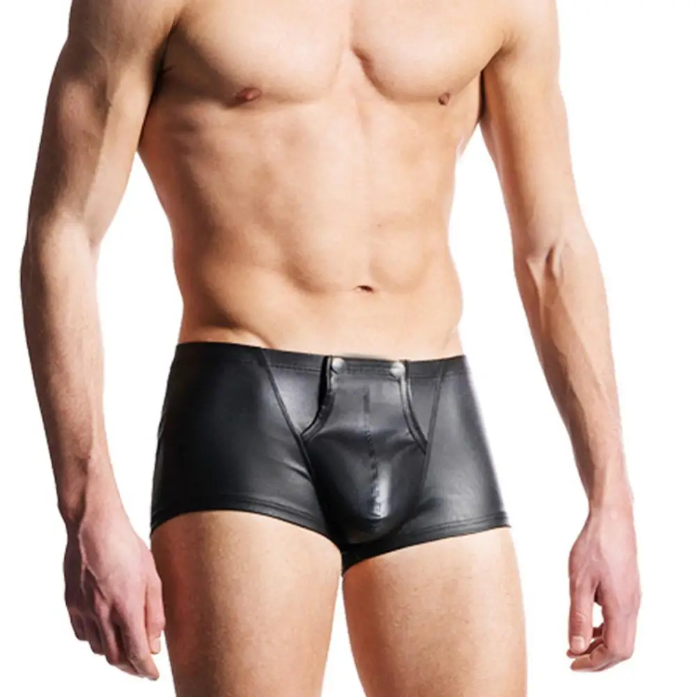 

Plus Size Sexy Men Shorts Boxers Open Bulge Pouch Boxers Underwear Faux Leather Shorts Underpants