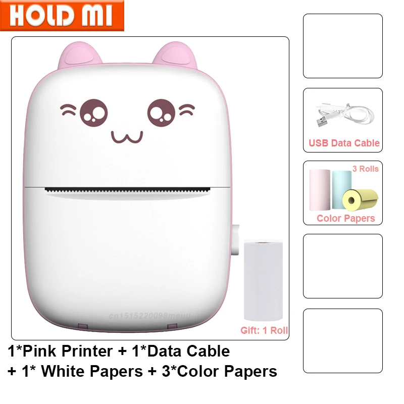 Portable Thermal Mini Printer MINI CAT Print sticker color Paper Photo Pocket 57mm Printing Wireless support Android IOS phones canon small photo printer Printers