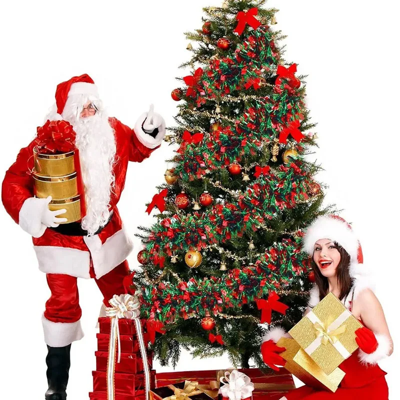 1/3/5Pcs 2M Christmas Strip Ribbon Red Green Tinsel Garland Xmas Tree Hanging Ornaments Home Decoration New Year Party Supplies