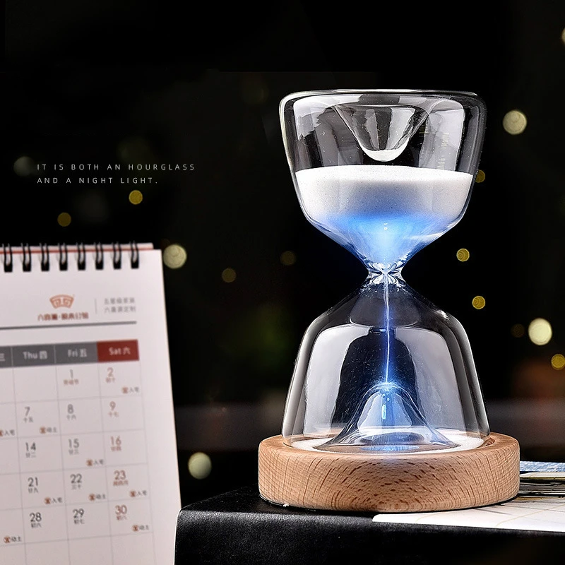 

Светящийся Fernbedienung Glas Sanduhr 15 минут Zeit таймер Kostenloser Angepasst лазер Schriftzug Holz Unten Nacht Licht Sanduhr