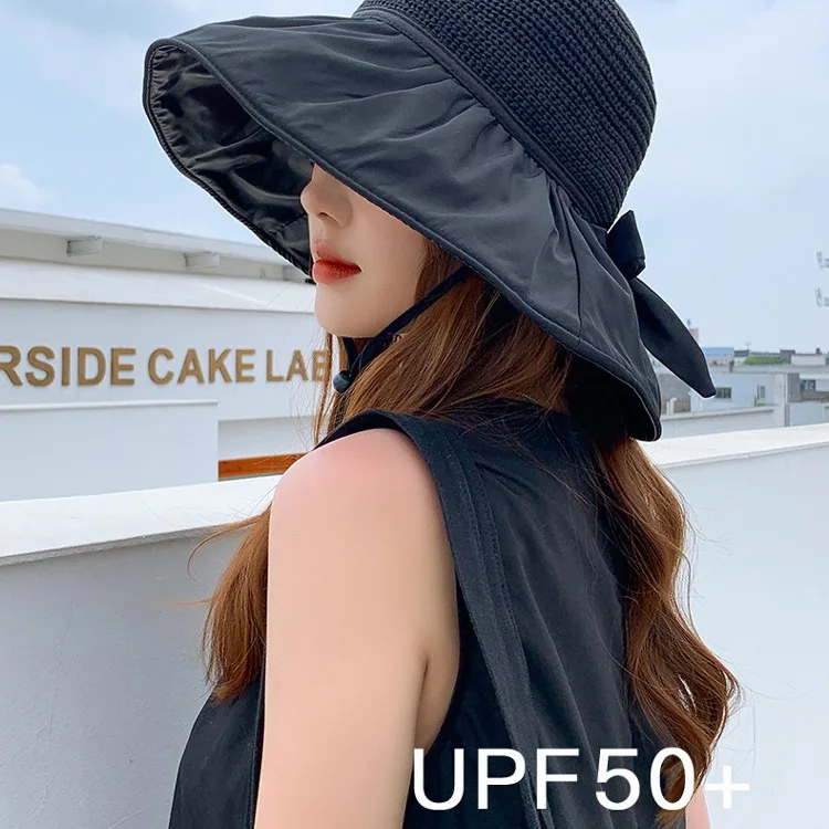 Sun Hats Summer anti-UV vinyl beach hat large brim bow fisherman hat commuter sun protection