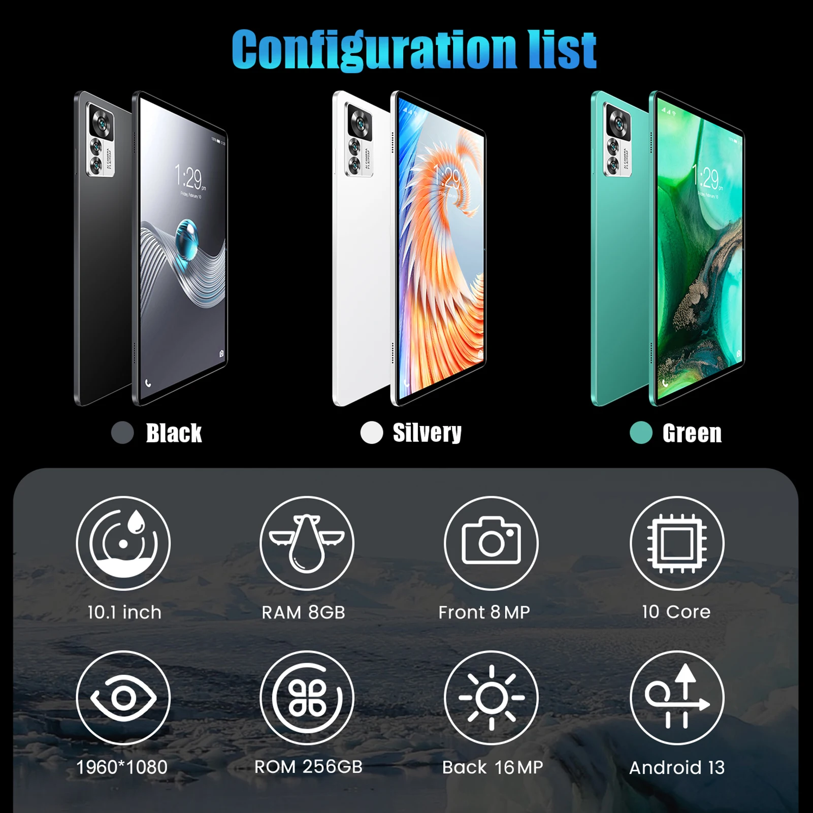 10.1 inch Tablet 8GB+256GB BT5.0 5G Calling 10-Core MTK6797 Processor 128GB Memory Large Storage Capacity 7000mAh Battery Tablet 4
