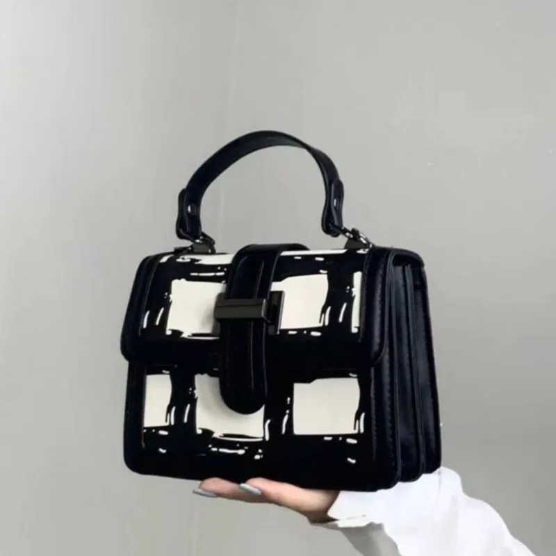 JIAERDI Black Fashion Handbag Women Personalized Graffiti Square Shoulder Bag Ladies High End Versatile Niche Crossbody Bag 2025