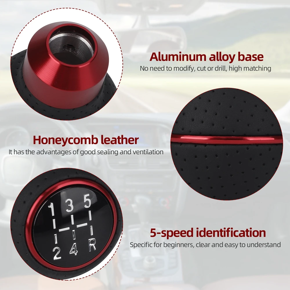Universal 5 Speed Leather Gear Shift Knob Manual Car Gear Stick For VW HONDA NISSAN VOLVO