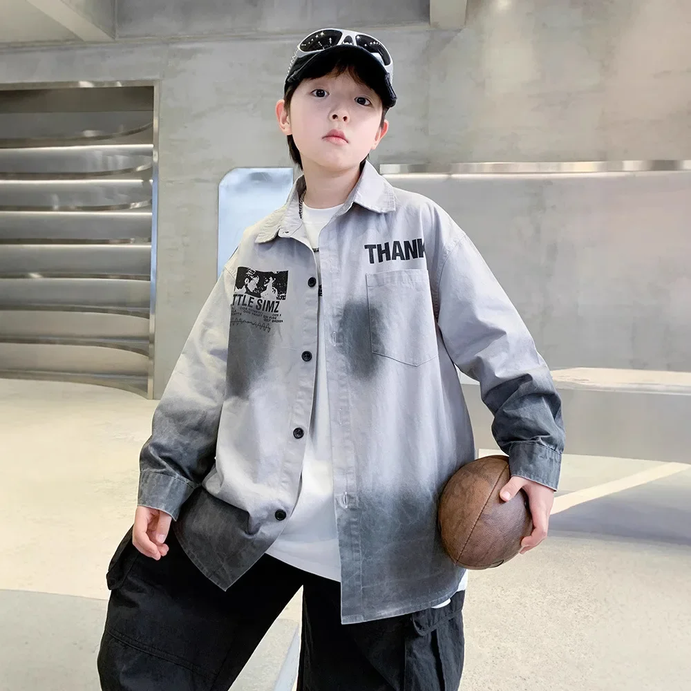 Spring Autumn Boys Shirt Jacket Cool Stylish Casual Children's Wear Trendy Spring Fashion Middle Large Kids Clothing