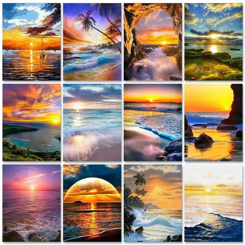 Sunrise Waves - Paint by Numbers Kit for Adults DIY Oil Painting