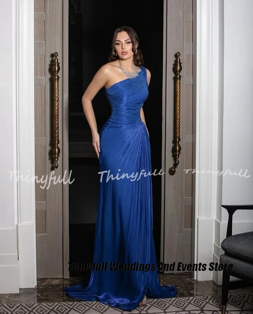 Thinyfull Mermaid Arab Glitter Prom Dresses One Shoulder Sleeveless Evening Party Gown Dubai Dress robes de soirée Customized 2