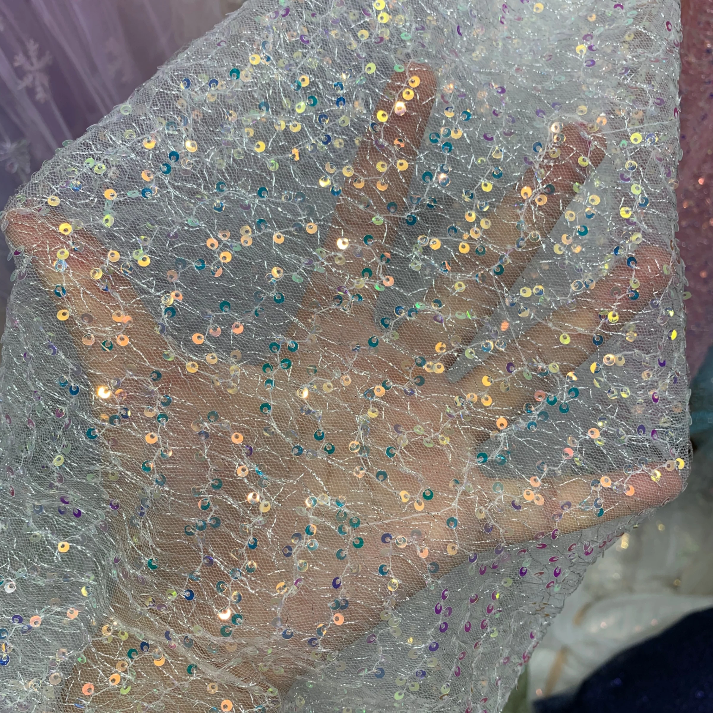 Sequin fabric materials for wedding dresses and party dresses, starry sequin embroidery fabric for design sequins jacquard lace fabric