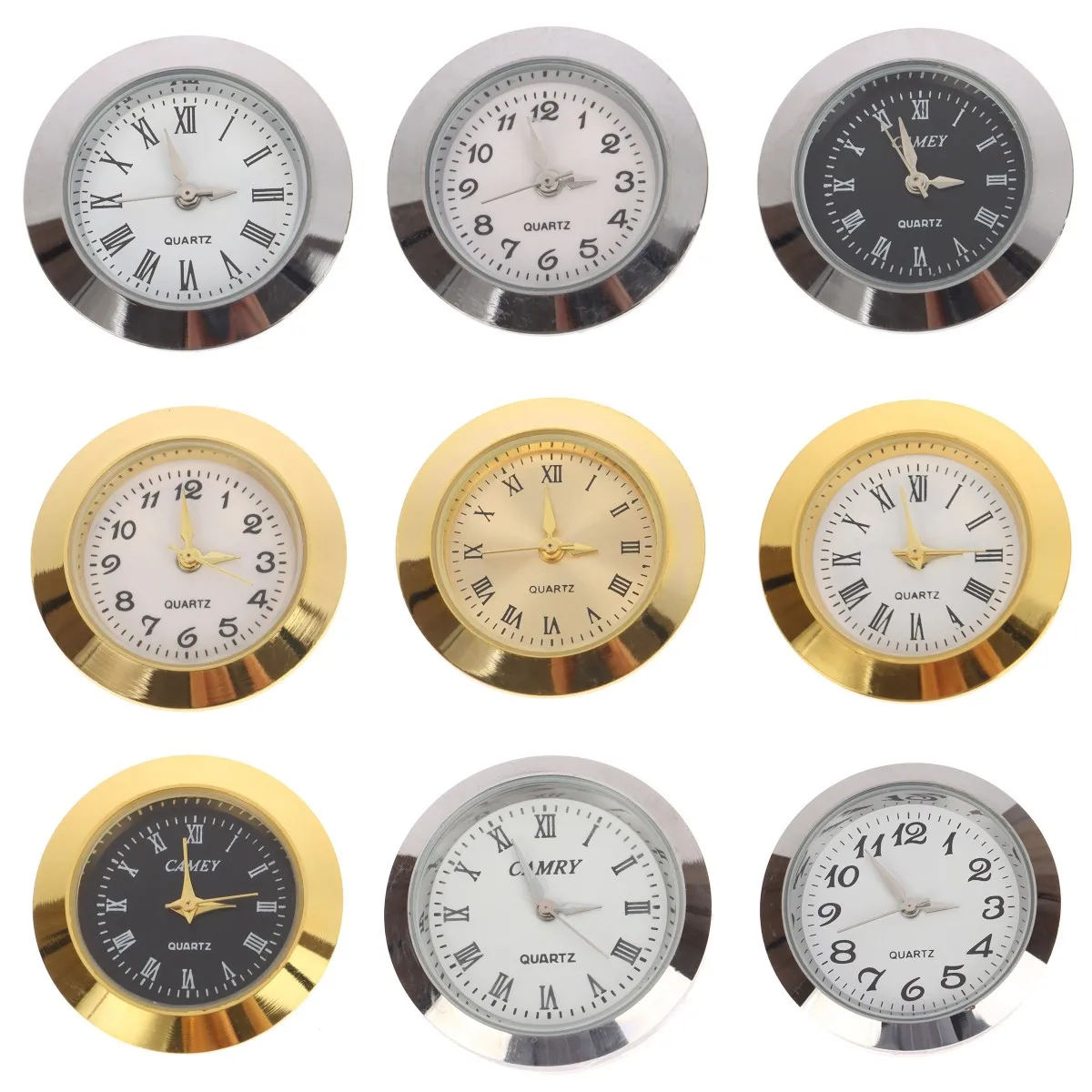 Retro 24/35mm Quartz Glass Mirror Clock Watch Head Movement Round Clocks Head Mosaic Roman Number Little Clock DIY Process Parts