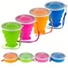 1Pack Silicone Collapsible Travel Water Cup Portable Camping Cup with Lids Food Grade Mugs Set for Outdoor Drinking