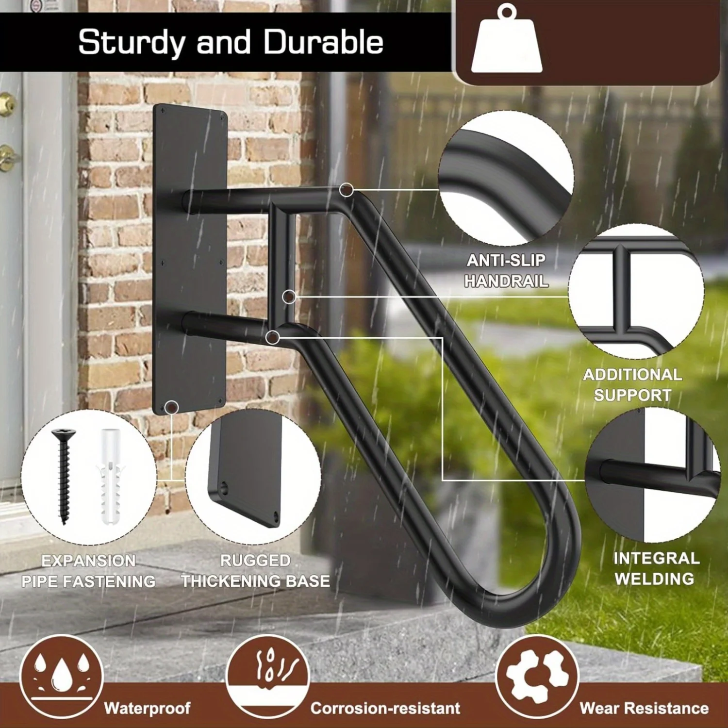 Matte Black U-shaped Metal Outdoor Handrail