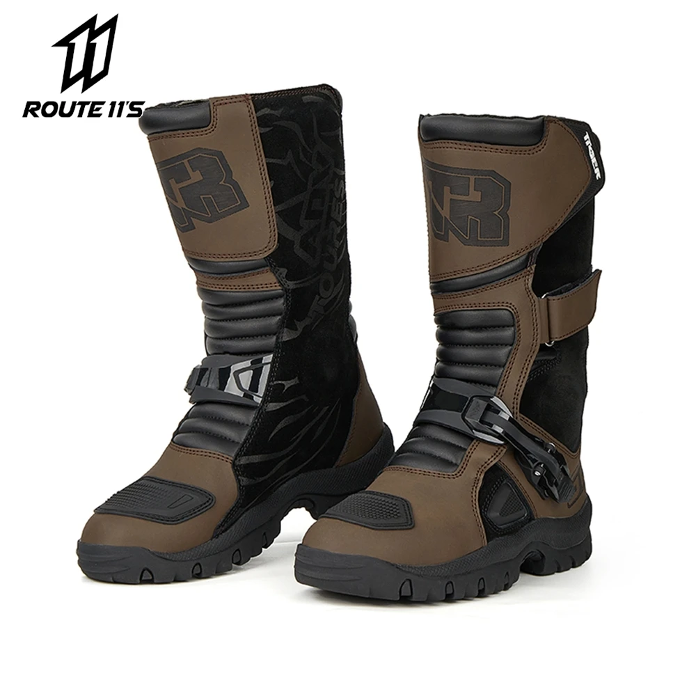 Men's Waterproof Motorcycle Boots Brown Leather Motocross Anti-slip Motorcycle Accessories